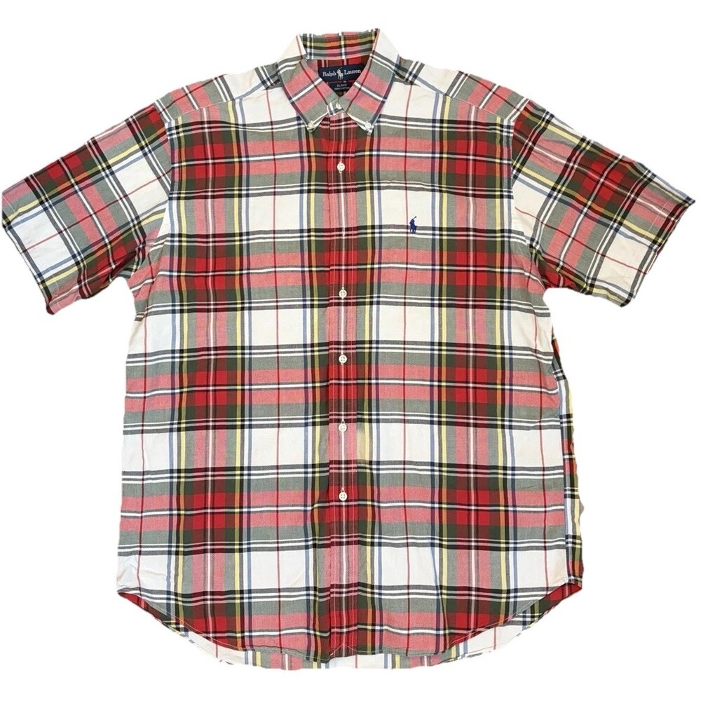 Polo Ralph Lauren Mens L Multicolor Plaid Short Sleeve Blake Shirt Preppy Pony